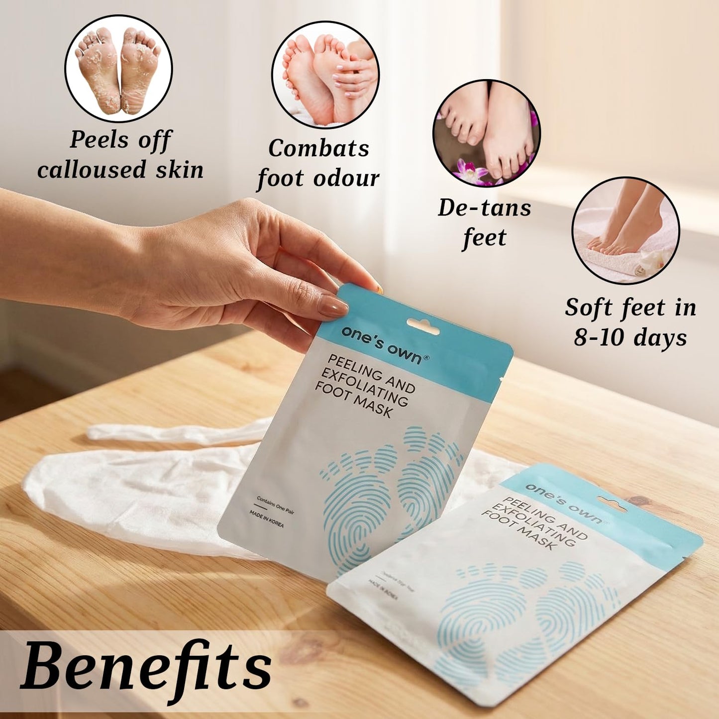 One's Own Korean Exfoliating Foot Peeling Mask, Moisturizing Foot Mask for Dry Cracked Feet, Feet Exfoliator to Peel Off Dead Skin & Callus Removal for Baby Soft Skin, Cruelty-Free & Safe, 2 Pair