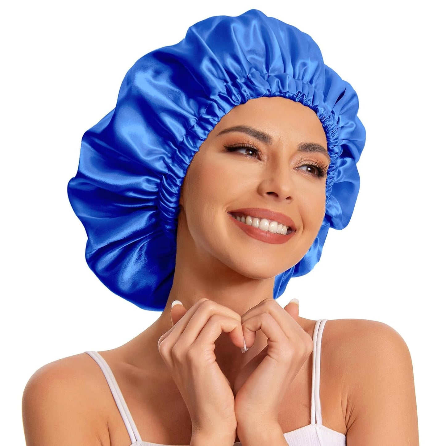 Satin Bonnet Silk Bonnet Hair Bonnet for Sleeping-Slouchy Beanie Hat Satin Sleep Cap for Women's Natural & Curly Hair(Blue Zircon)
