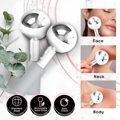 Ice Globes for Facials | Unbreakable Steel Cooling Roller | Cryo Sticks for Face | Massager for Face Neck & Eyes | Skin Care for Dark Circles, Puffiness, Wrinkles, Collagen Production (White)