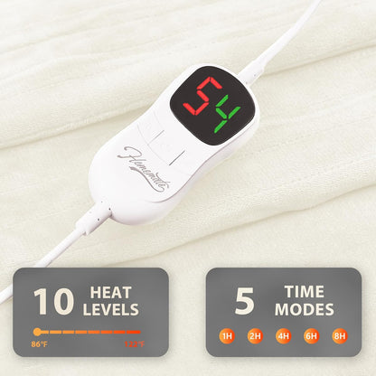 Homemate Heated Blanket Electric Throw - 50"x60" Heating Blanket Throw 1/2/4/6/8 Hours Auto-Off 10 Heat Level Over-Heat Protection Flannel Sherpa ETL Certification