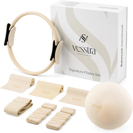 Signature Pilates Set - Complete Pilates Kit with Ring, Ball, Wrist and Ankle Weights & Resistance Bands for Home or Studio Workouts