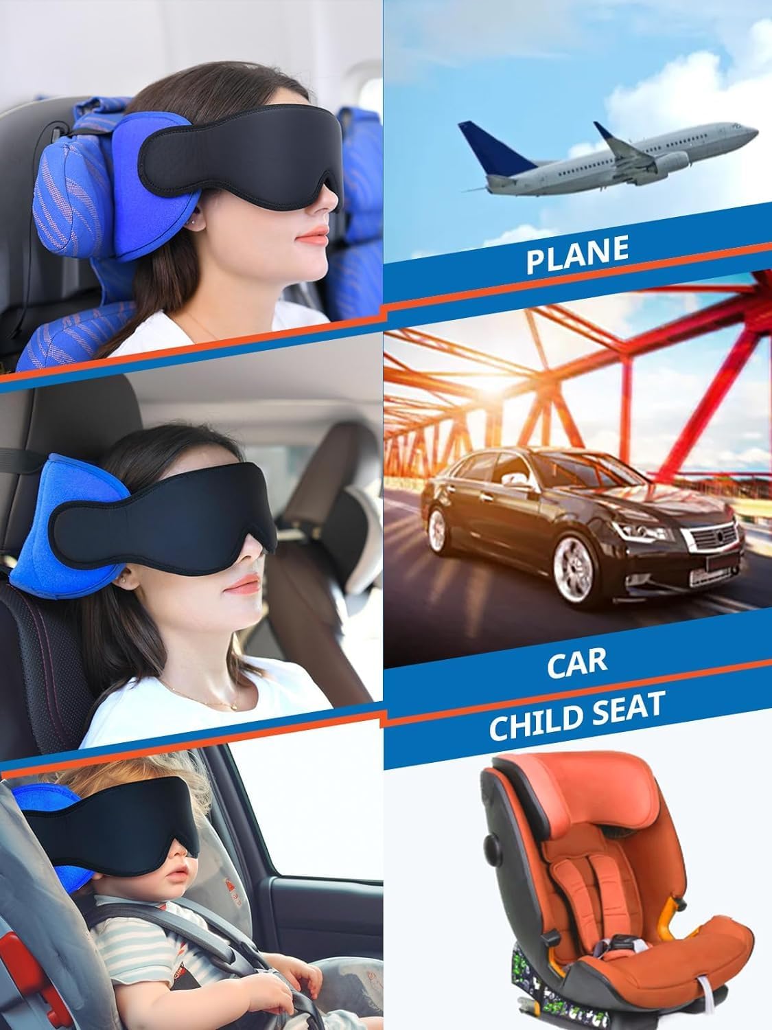 SARISUN Travel Pillows for Airplanes, 360° Support Headrest Pillow with Eye Mask for Sleeping, Travel Airplane Pillow for Long Flights Car Road Trip, Travel Accessories Stop Bobblehead, Black