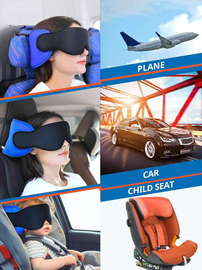 SARISUN Travel Pillows for Airplanes, 360° Support Headrest Pillow with Eye Mask for Sleeping, Travel Airplane Pillow for Long Flights Car Road Trip, Travel Accessories Stop Bobblehead, Black