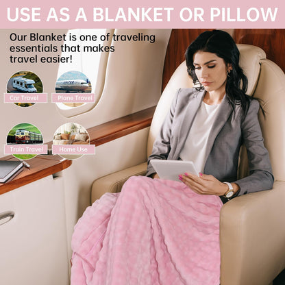 Travel Blanket and Pillow-2-in-1, Ultra-Soft&Compact, One-Piece Airplane Blanket with Hand Luggage Belt and Backpack Clip,Travelers Accessories Gifts, 61x43 Inches (Blue)