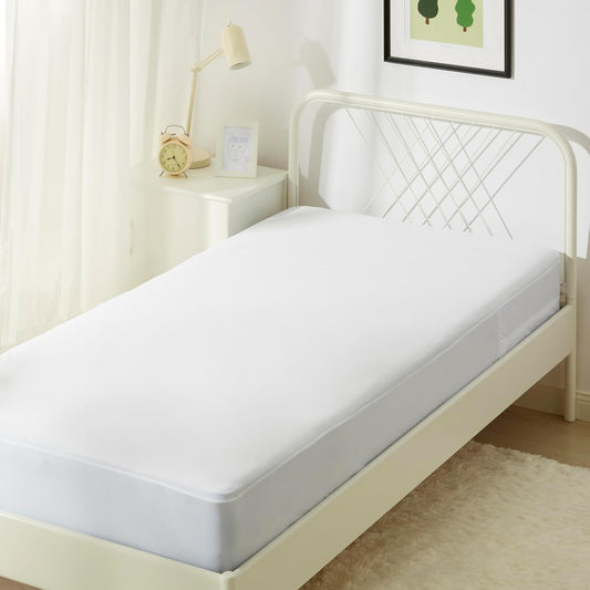 Amazon Basics Waterproof Mattress Protector, Fitted, Silent Protection, Twin, White