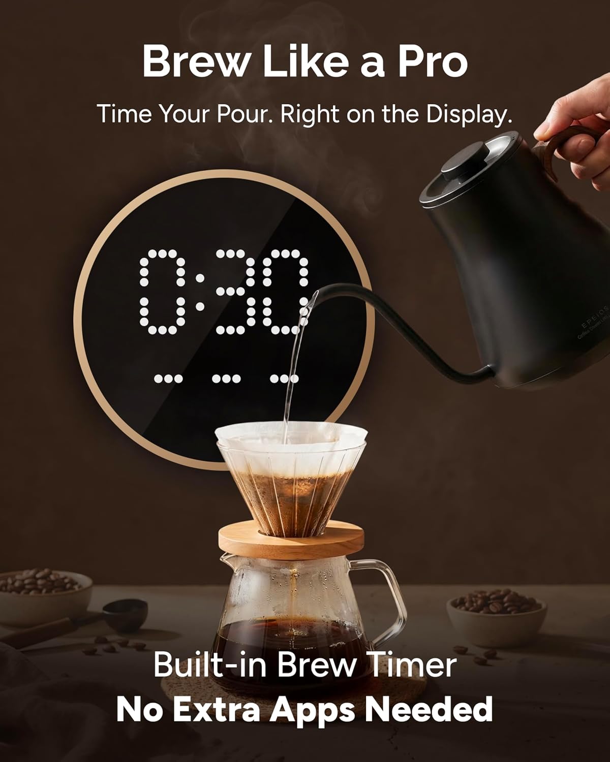 INTASTING Gooseneck Electric Kettle with ±1℉ Temperature Control 0.9 Liter