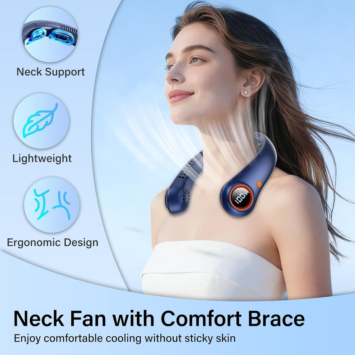 Portable Neck Fan, Neck Fans That Blow Cold Air, 5000mAh 5 Speeds Bladeless Wearable Personal Fan, USB Rechargeable Battery Operated Cooling Neck Fan, Quiet Hands Free Fan for Travel