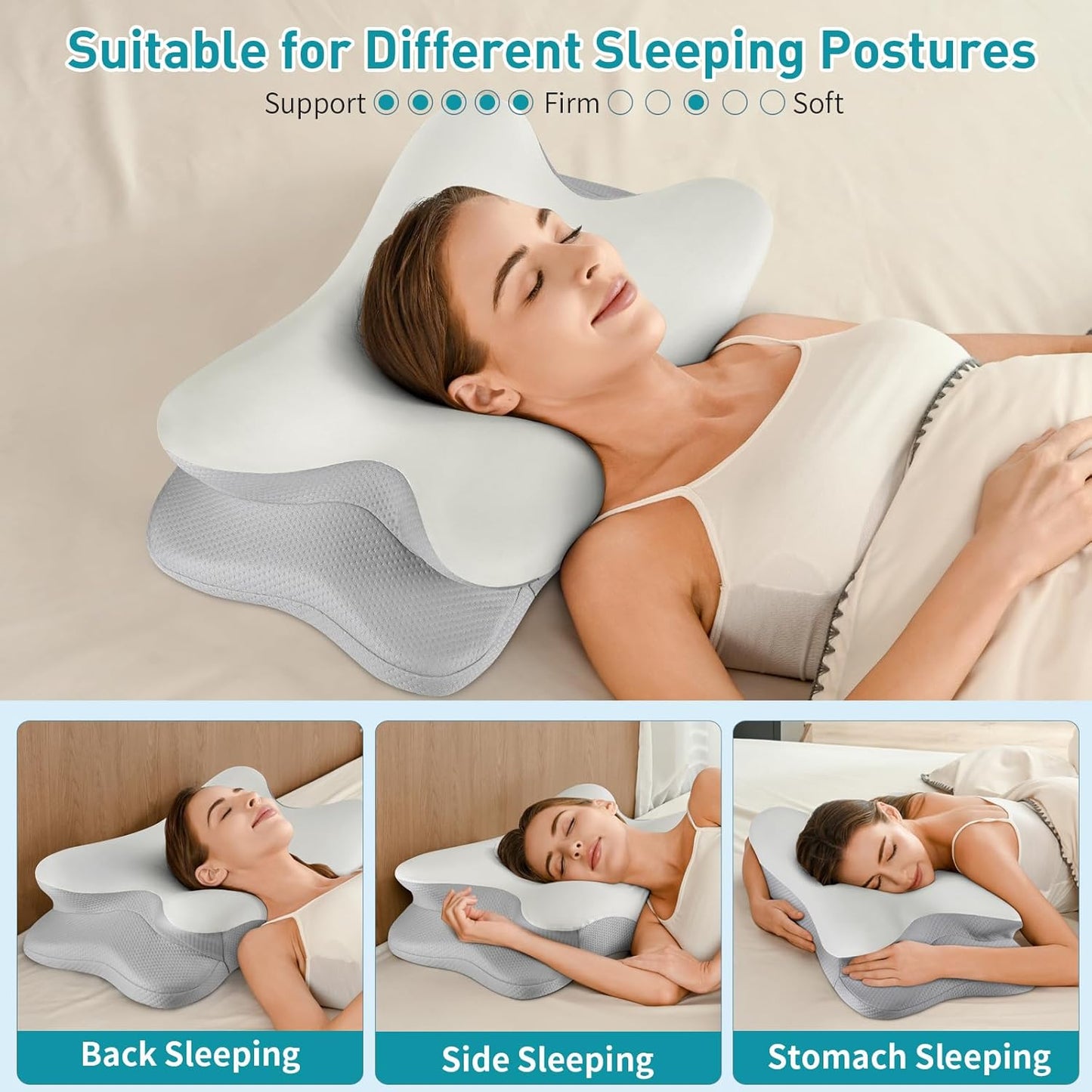 Besyodo Cervical Neck Pillow for Pain Relief - Ergonomic Memory Foam Pillow for Sleeping, Contour Side Sleeper Pillow for Neck Support, Orthopedic Pillow Bed Pillow for Back Stomach Sleepers(Grey)