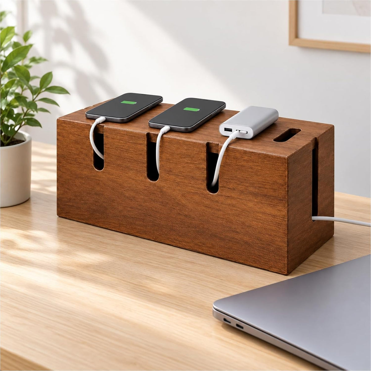 Large Acacia Wood Cable Management Box for Power Strips