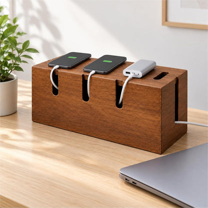 Large Acacia Wood Cable Management Box for Power Strips