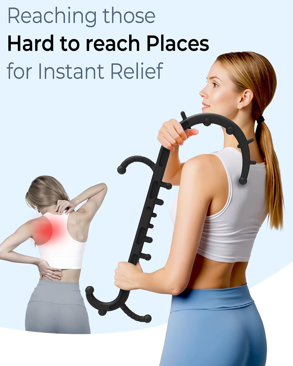 Back and Neck Massager for Pain Relief Deep Tissue, Upgraded Full Body Trigger Point Cane Massage Tools, Therapy Massage Stick Pressure Point Hook, Muscle Knot Remover Tool (Black)