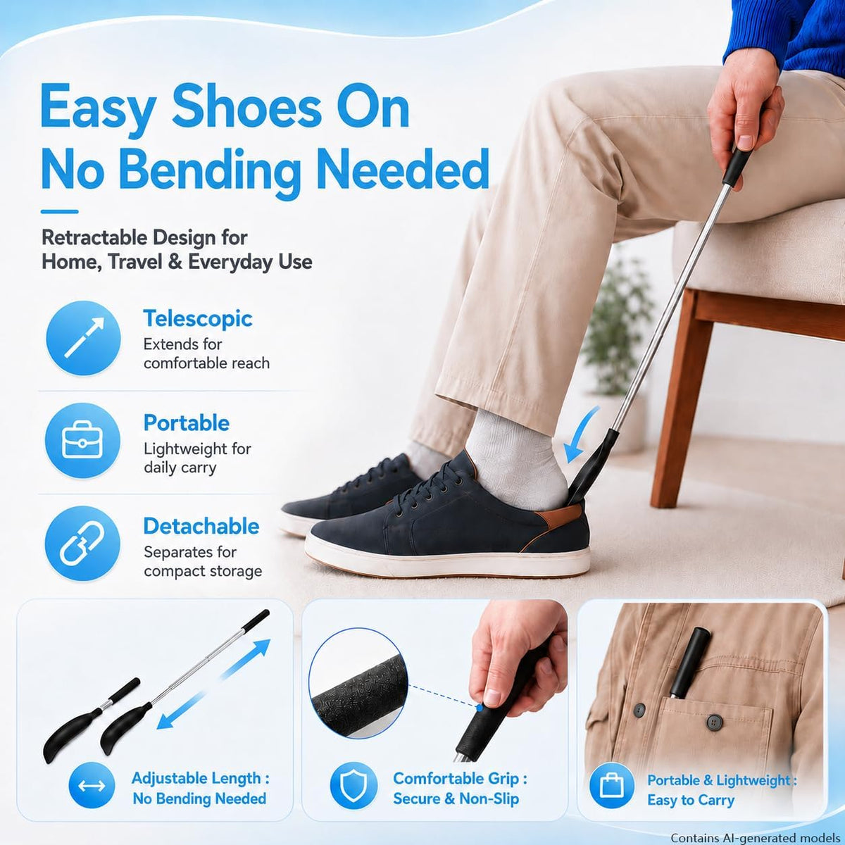 Sock Aid,Sock Aids for Putting On Socks Kit,Sock Helper for Seniors with Adjustable Shoe Horn,Sock Assistant Device No Bending Easy Put on Socks Without Bending for Elderly Disabled After Surgery