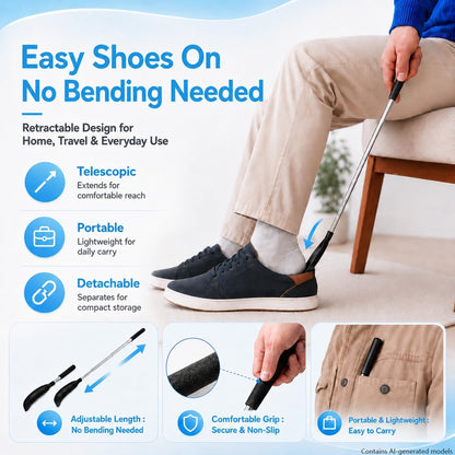 Sock Aid,Sock Aids for Putting On Socks Kit,Sock Helper for Seniors with Adjustable Shoe Horn,Sock Assistant Device No Bending Easy Put on Socks Without Bending for Elderly Disabled After Surgery