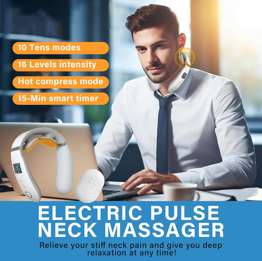 Neck Massager with Heat, Neck Massager for Pain Relief Deep Tissue, Multiple Mode Adjustment, Portable and Suitable for Travel and Home-White