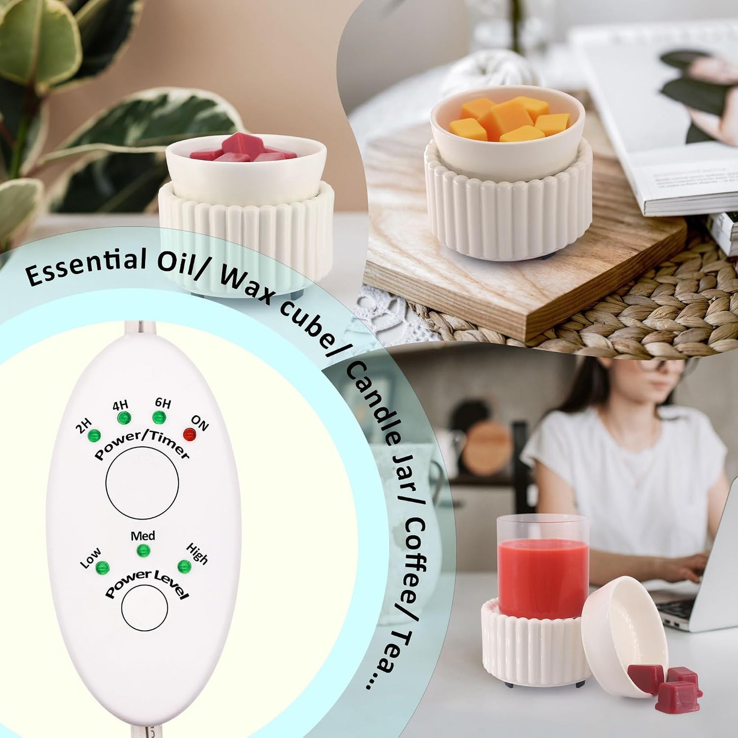 VICTORIA AROMA Ceramic Wax Melt Warmer 3-in-1 Candle Wax Warmer for Scented Wax Melter Electric Fragrance Wax Burner for Home Office Bedroom Gift & Decor…