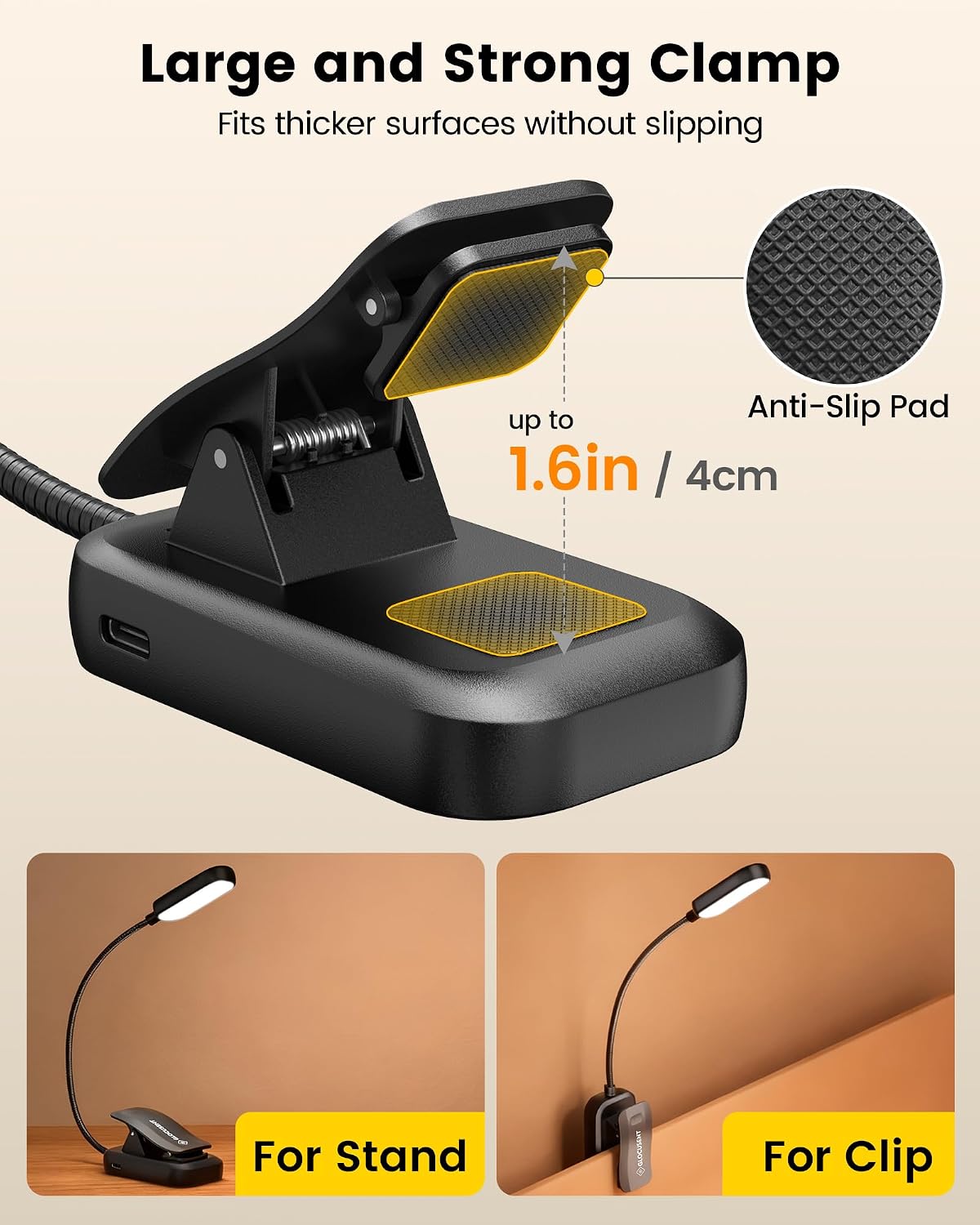 Glocusent 13 LED Reading Lights for Books in Bed, Eye-Caring Rechargeable Book Light 3 Amber Colors & Stepless Dimming, 120 Hrs Runtime, Travel Clip on Reading Lamp, Gifts for Book Lover Men Women Kid