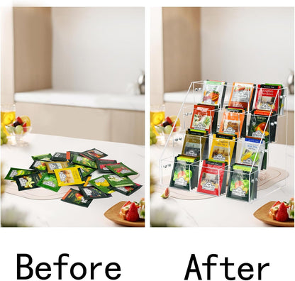 Tea Bag Organizer Holder, Acrylic Tea Packets Storage Box Container Display Stand Rack for Counter Cabinet Countertop Kitchen Office, 3 Tier