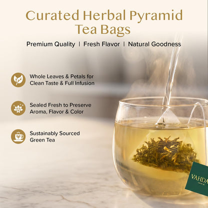 VAHDAM, Jasmine Green Tea Bags (100 Count) Med Caffeine, Non GMO | High Grown Green Tea Blended w/Pure Jasmine Flowers | Resealable Ziplock Pouch