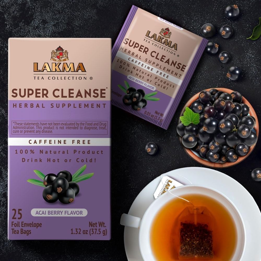 Lakma Super Cleanse Tea with Acai Berry, 100% Natural, Vegan, 25 Tea Bags