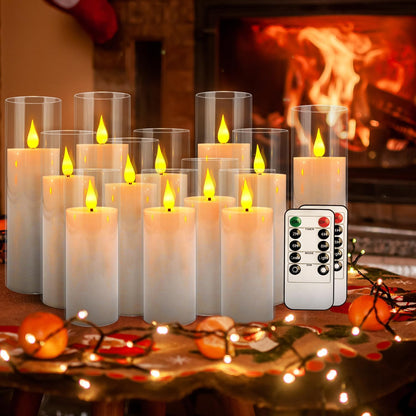 24 Pcs LED Flameless Candles with Remote, 3D Flickering Flame & LED String Lights, Acrylic Clear Cylinder, Timer Function, Romantic Ambience for Home Decor, Party, Wedding (Ivory).