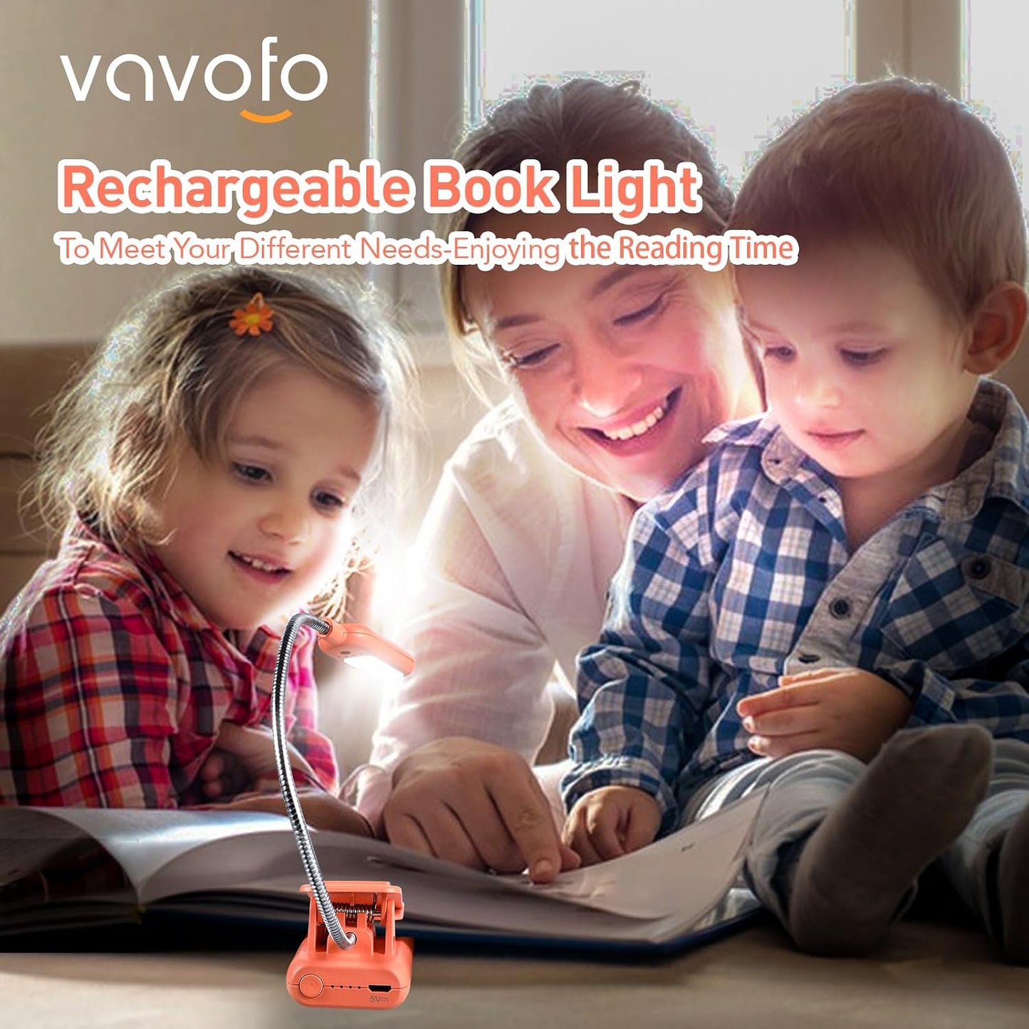 VAVOFO Clip On Book Light for Bed Kids, 7 LED Reading Light with 9-Level Warm Cool White Daylight, Eye Care Lamp with Power Indicator for Bookworms (Blue)