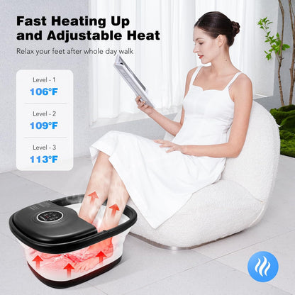 KNQZE Collapsible Foot Spa Bath with Heat & Remote Control, Bubble Massage, Temperature Control, Red Light, Timer, 16 Rollers & Pumice Stone for a Soothing Spa Experience