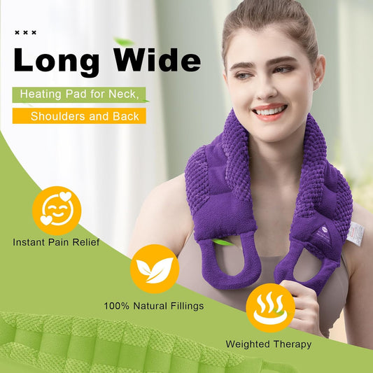 UNCN Long Wide Heating Pad for Neck and Shoulders Back 33x5.9 Microwavable Large Moist Heat Pack Warm Hot Compress Neck Wrap Weighted Bag Massage Reusable Herbal Nature Calming Portable 1.95Pounds
