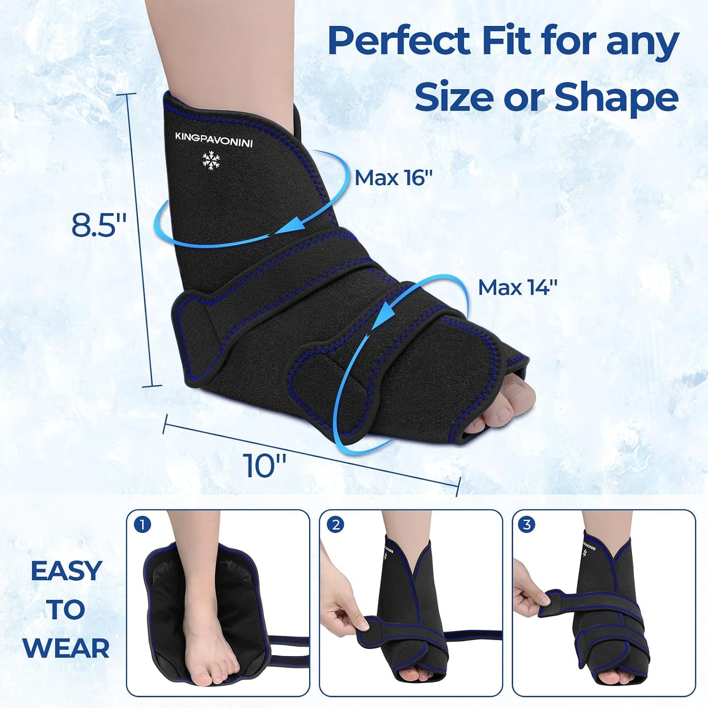 KingPavonini Ankle Foot Ice Pack Wrap for Sprained Ankle/Surgery Recovery, Reusable Gel Ice Packs for Feet Injuries, Plantar Fasciitis, Achilles Tendonitis, Hot/Cold Therapy, XL (1 Wrap+4 Gel Packs)