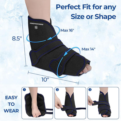 KingPavonini Ankle Foot Ice Pack Wrap for Sprained Ankle/Surgery Recovery, Reusable Gel Ice Packs for Feet Injuries, Plantar Fasciitis, Achilles Tendonitis, Hot/Cold Therapy, XL (1 Wrap+4 Gel Packs)