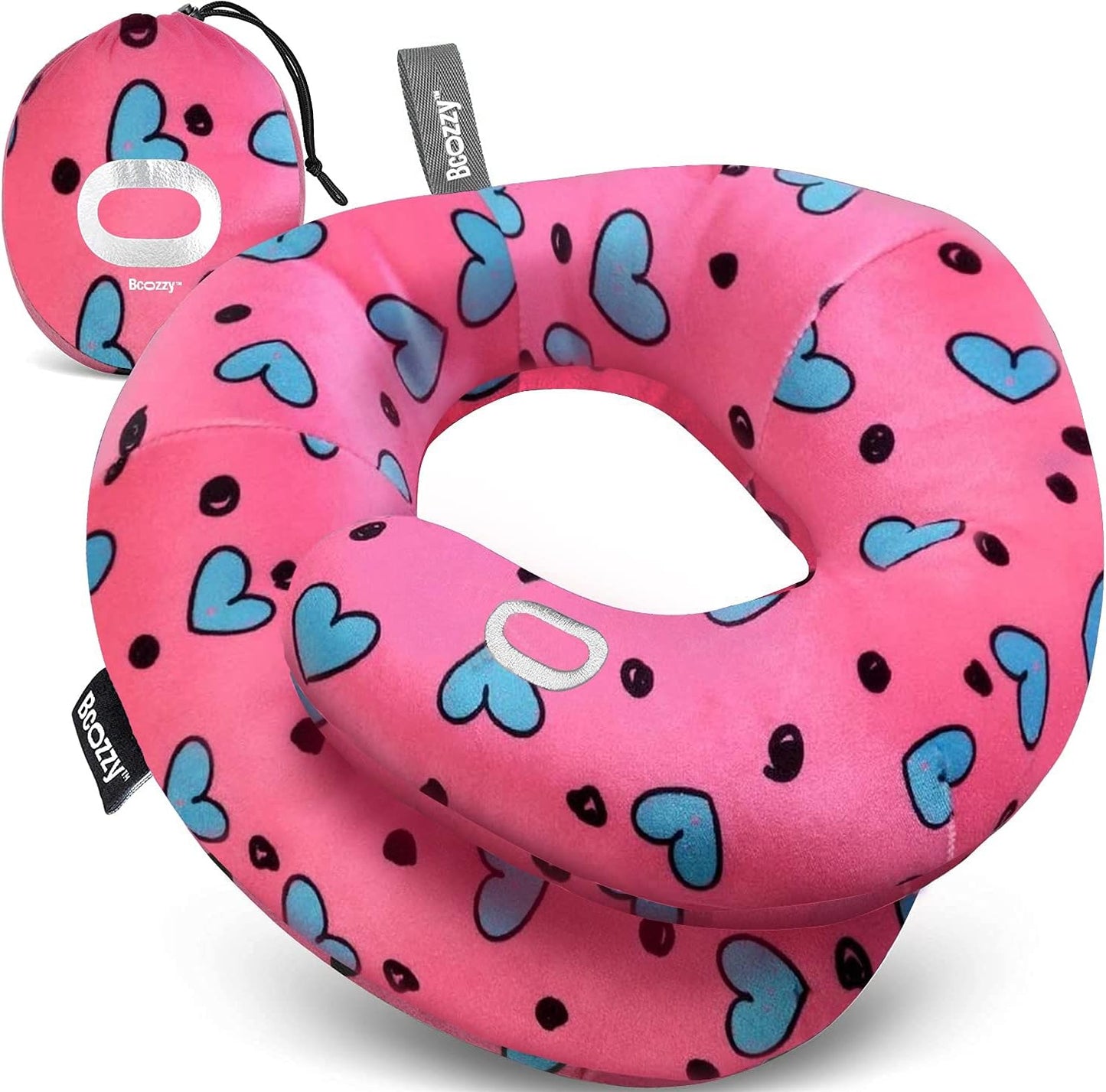 BCOZZY Travel Neck Pillow for Airplane– Patented Double Support for Head, Neck, and Chin. Best for Long Flights, Plane Sleeping, and Car Rides. Adjustable Size. Fully Washable. Carry Bag. Large, Black