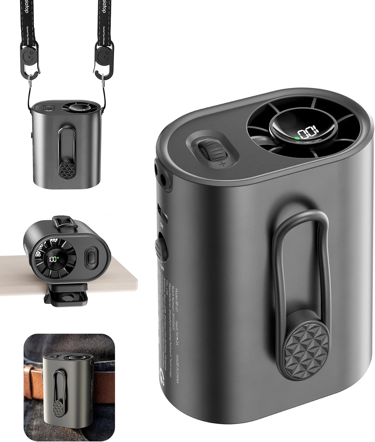 Gaiatop Portable Clip on Fan, Rechargeable Battery 100 Speed 15000RPM Powerful 31ft/s Airflow, Hands-Free Neck/Belt/Waist Personal Mini Cooling Fan for Camping, Outdoor, Jobsite, Travel, Gifts, Black