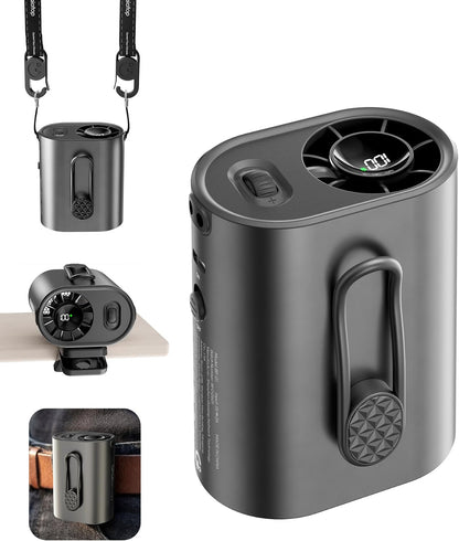 Gaiatop Portable Clip on Fan, Rechargeable Battery 100 Speed 15000RPM Powerful 31ft/s Airflow, Hands-Free Neck/Belt/Waist Personal Mini Cooling Fan for Camping, Outdoor, Jobsite, Travel, Gifts, Black