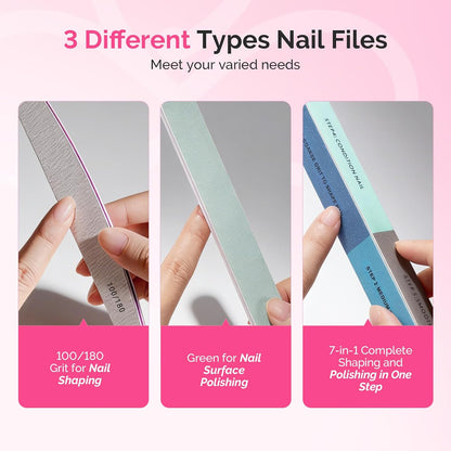 MelodySusie 16Pcs Professional Nail Buffer Kit,Nail Files and Buffers,Nail Buffer Block,Nail Brush, Nail File Buffers Kit for Natural Nails,DIY,Home Use,Salon（100/180 Grit）