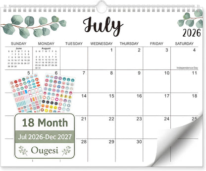 Large Wall Calendar 2026-2027, 18-Month Wall Calendar from July 2026 to December 2027, 15" x 22" 2026 Wall Calendar with Spacious Blocks, Julian Dates, Habit Tracker & Full-Year Reference for Home Office School Colorful