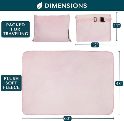 PAVILIA Travel Blanket Pillow, Soft Airplane Blanket 2-IN-1 Combo Set, Plane Blanket Compact Packable, Flight Essentials Car Pillow, Travelers Gifts Accessories Luggage Backpack Strap, 60x43 Teal Blue