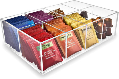 Heavy-Duty Acrylic Tea Bag Organizer, 8-Compartment Storage Box | Perfect Organizer: 8-compartment design keeps tea bags and coffee pods neatly sorted, saving space on your countertop.