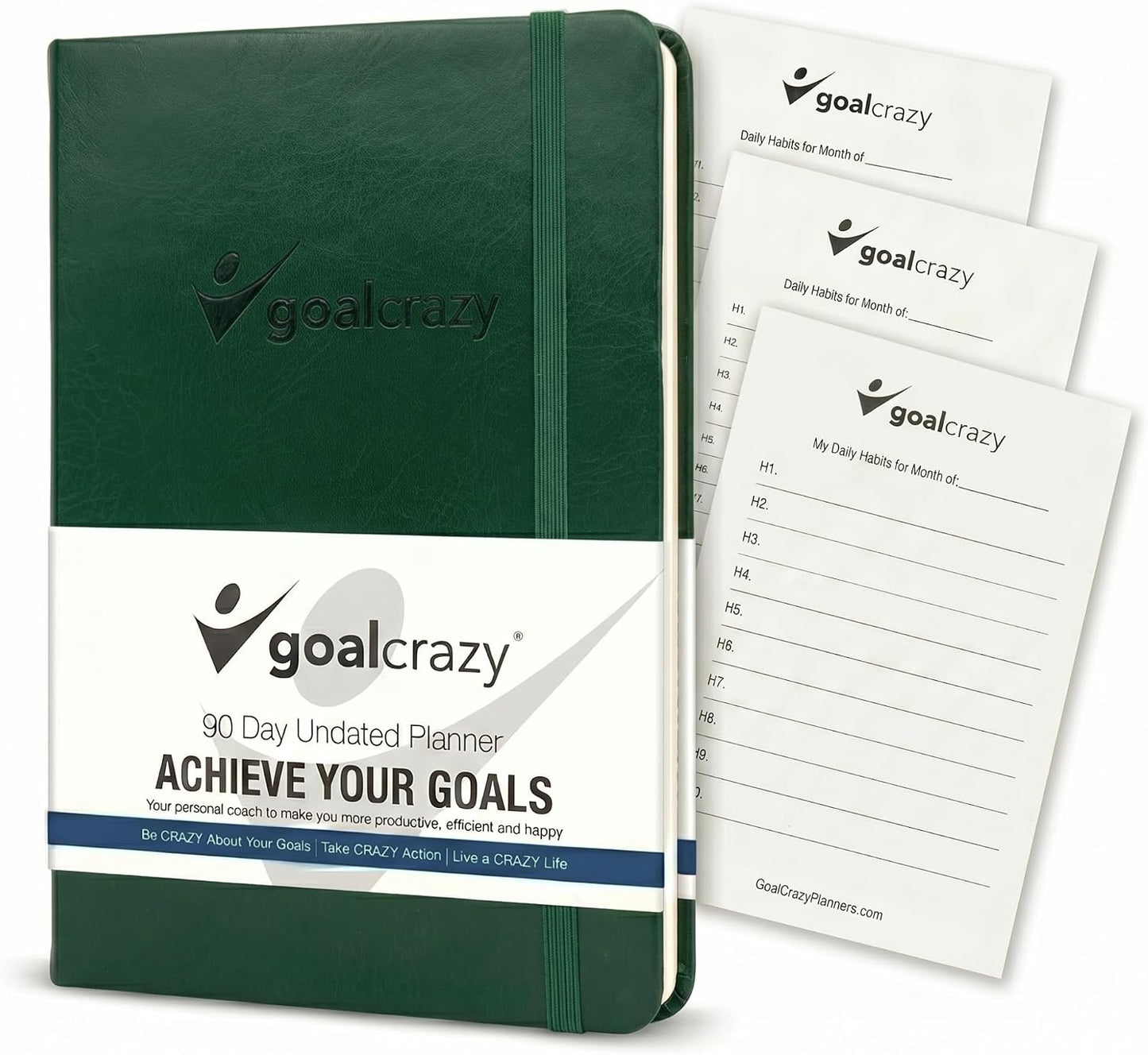 Goal Crazy Undated Planner – 90 Day Guided Journal & Productivity Organizer, A5 Daily & Weekly Planner with Goal Setting, Habit Tracker, To Do List, Academic & Work Calendar, Leather Hardcover - Black