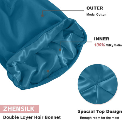 ZHENSILK Silk Bonnet for Sleeping Women, Adjustable Silky Satin Lined Sleep Cap, Silk Hair Wrap Slouch Beanie Hat