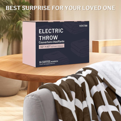 VENTIMI Electric Blanket Heated Throw, 50" x 60" Heated Blanket with 5 Heat Levels & 3 Hours Auto Off, Fast Heating Blankets with ETL & FCC Certification, Grey