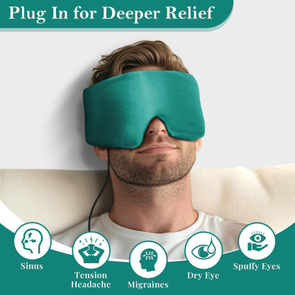 Silk Heated Eye Mask, USB Corded Electric Face Heating Pad for Sinus Pressure Relief, Warm Eye Compress for Dry Eyes, Stye and Tension Headache with 3 Temp Settings & 30-Min Auto Off, Forest Green