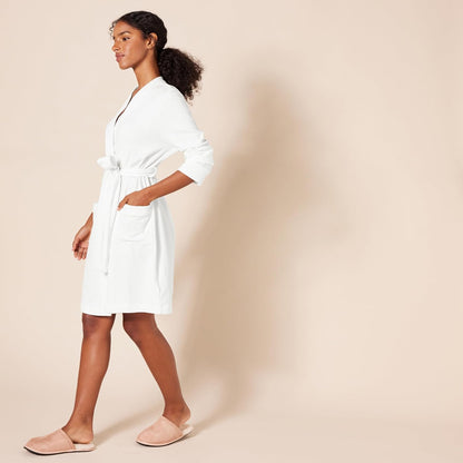 Amazon Essentials Women's Lightweight Cotton Blend Waffle Mid-Length Bathrobe, Breathable Loungewear (Available in Plus Size)