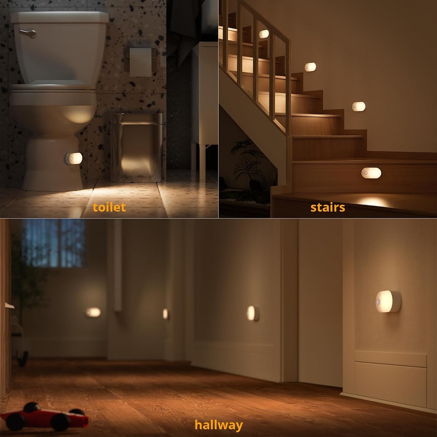 Lyridz Rechargeable Night Light with Motion Sensor, Dimmable Amber Nightlights for Bathroom, Bedroom, Kids Room, Hallway, Stairs, Pet House, 2 Pack