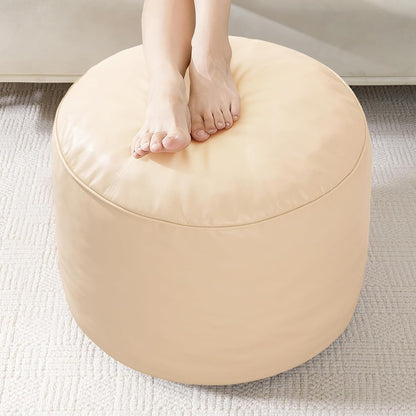 HIGOGOGO Round Stuffed Pouf Ottoman, Pu Leather Poufs with Foam Chunk Filling, Furry and Fluffy Pouf Foot Stool Storage Ottoman, 20 X 15 Floor Poufs Foot Rest for Living Room,Dark Brown