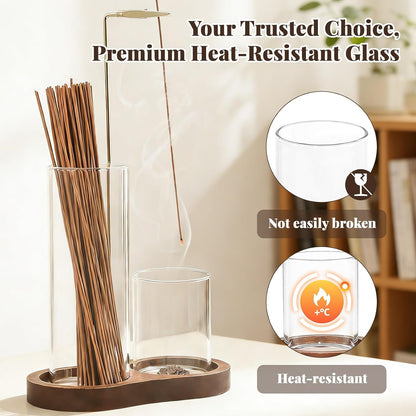 2-in-1 Glass Incense Holder with Ash Collector and Incense Stick Storage Upside Down Hanging Incense Holder, Anti-Splashing Design, Perfect for Meditation, Yoga, Spa, and Home Decoration