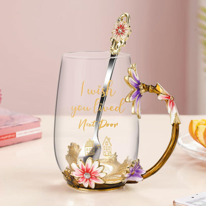 Enamel Glass Flower Tea Pot With Removable Loose Tea Leaf Infuser Tea Maker Teapot Set 30.4OZ Gifts for Women,Mom,Birthday