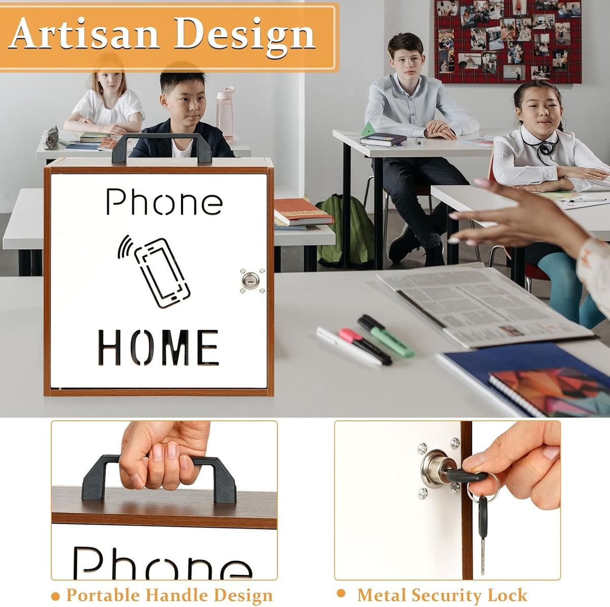 36 Slots Cell Phone Holder Classroom, Wooden Phone Lock Box