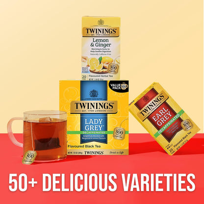 Twinings Decaffeinated Lady Grey Black Tea Individually Wrapped Bags, 100 Count (Pack of 1), Orange Peel & Lemon Peel, Fresh and Uplifting, Caffeinated, Enjoy Hot or Iced, 100 Teabags