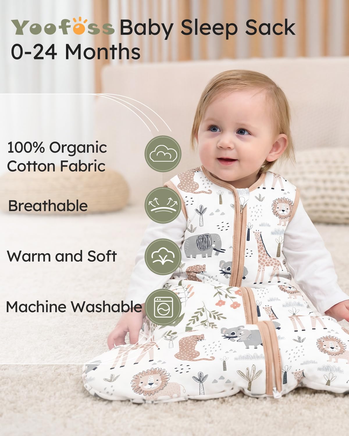 Yoofoss Baby Sleep Sack Baby Wearable Blanket 100% Cotton 2-Way Zipper Toddler Sleeping Sack