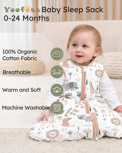 Yoofoss Baby Sleep Sack Baby Wearable Blanket 100% Cotton 2-Way Zipper Toddler Sleeping Sack