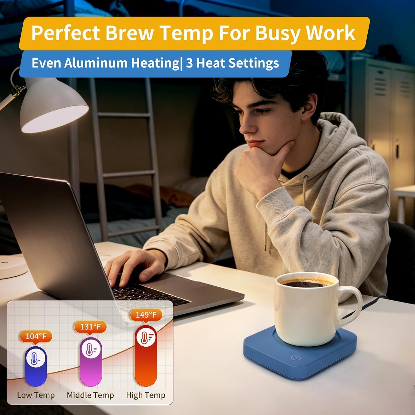 VOBAGA Coffee Mug Warmer for Desk with Auto Shut Off & 3-Temp Settings, Coffee Cup Warmer with Smart Safety Alert Home Office Accessory, Perfect for Coffee, Tea, Milk (Mug for Display)